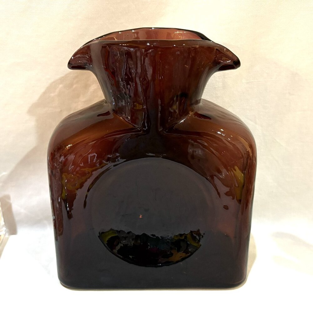 Blenko Vintage Dark Purple Amethyst Double Spout Water Pitcher Carafe